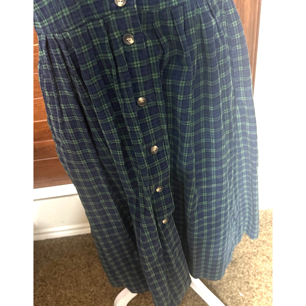 Bryn Connelly Corduroy Jumper Dress Sz 4P Tartan Plaid Navy green Midi VTG 80s - Picture 3 of 9